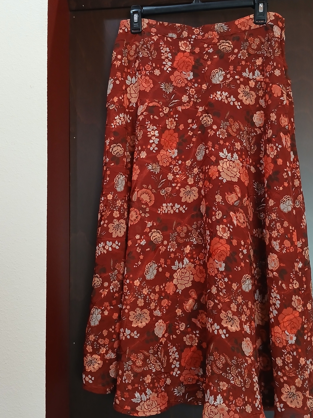 Christopher & Banks Rust Red Floral Maxi Skirt